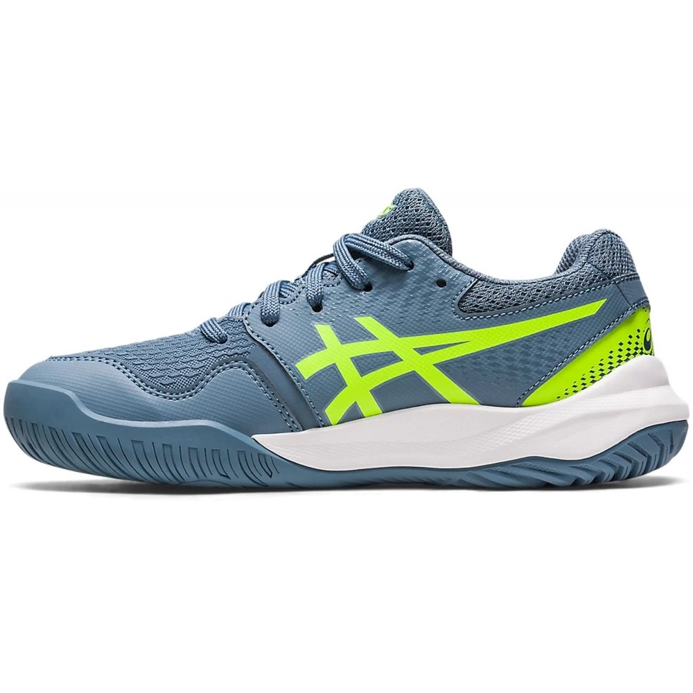 Asics Juniors Gel Resolution 9 Grade School Tennis Shoes (Steel Blue/Hazard Green) - Image 2