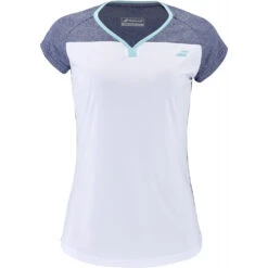 Babolat Women’s Play Cap Sleeve Tennis Training Top (White/Blue Heather)