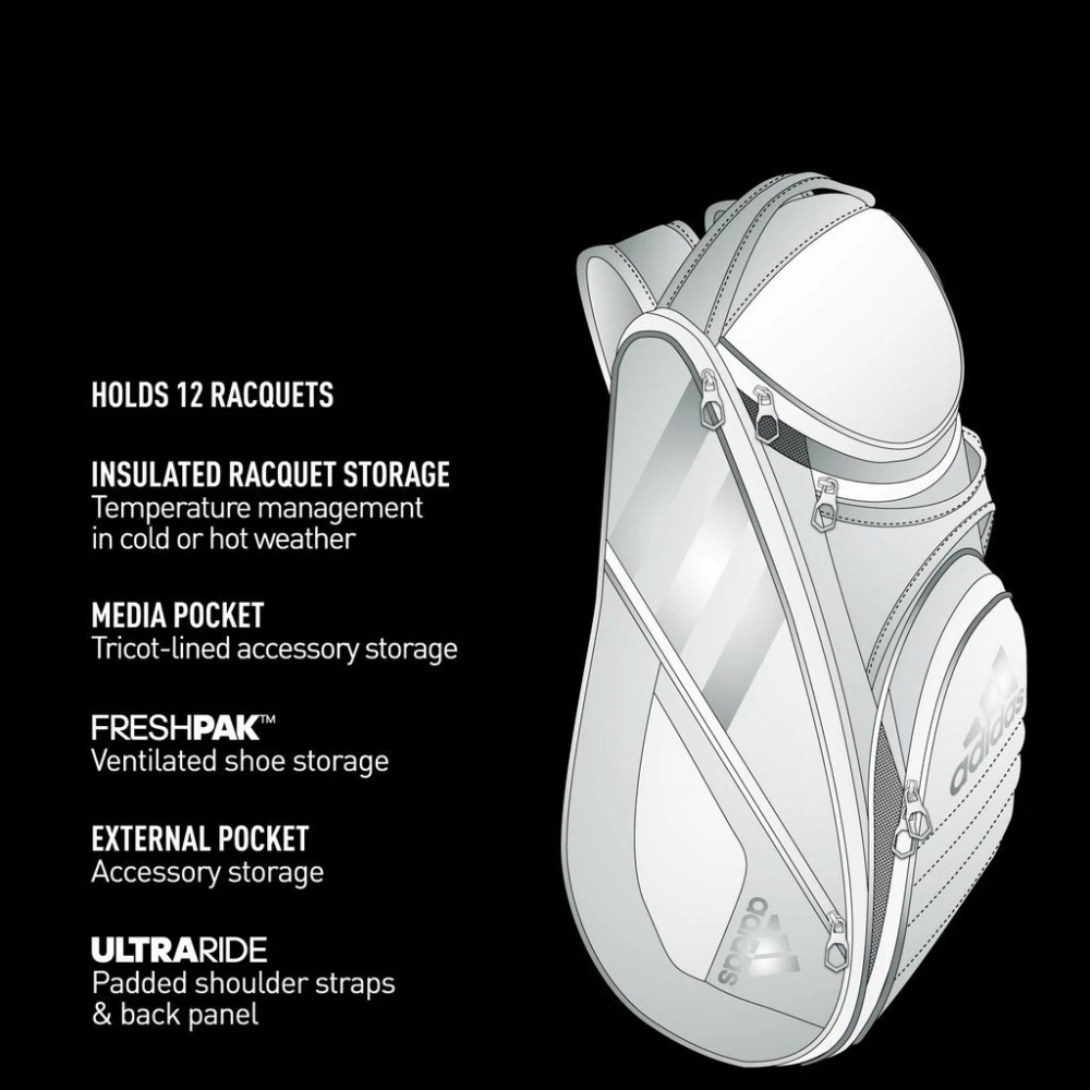 Adidas Tour 12 Racquet Tennis Bag (Black/White/Silver) 3 Adidas Tour 12 Racquet Tennis Bag (Black/White/Silver) - Image 3