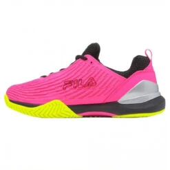 Fila Women’s Speedserve Energized Tennis Shoes (Pink/Safety Yellow/Black) -Sports Gear 5TM01779 656 fila womens speedserve energized tennis shoes pink safety yellow black left 1000 1000