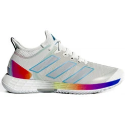Adidas Women’s Adizero Ubersonic 4 Tennis Shoes (White/Silver Metallic/Bright Cyan)