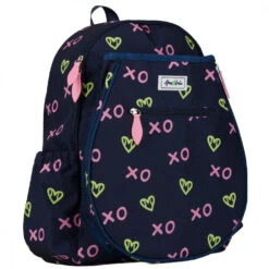 Ame & Lulu Junior Love Tennis Backpack (XO Tennis) -Sports Gear JLTBP262 ameandlulu jr love tennis backpack XO navy side1 1000 1000