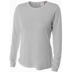 A4 Women’s Performance Long-Sleeve Crew Neck Shirt (Silver)